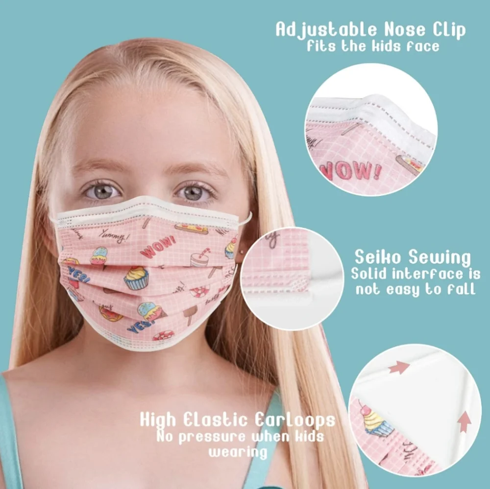 New Assacalynn Disposable Kids Face Mask 50 Pcs Pink 5-12 Years Old.